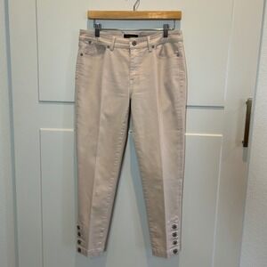 Talbots Flawless Five Pocket Cropped Pants Women Size 6 Beige pink Button Detail